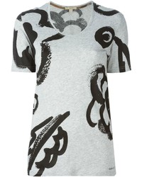 graues bedrucktes T-Shirt mit einem Rundhalsausschnitt von Burberry