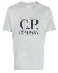 graues bedrucktes T-Shirt mit einem Rundhalsausschnitt von C.P. Company