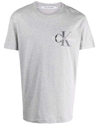 graues bedrucktes T-Shirt mit einem Rundhalsausschnitt von Calvin Klein Jeans