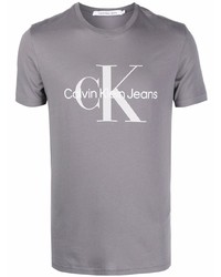 graues bedrucktes T-Shirt mit einem Rundhalsausschnitt von Calvin Klein