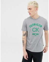 graues bedrucktes T-Shirt mit einem Rundhalsausschnitt von Calvin Klein