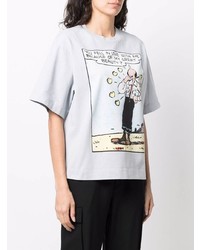 graues bedrucktes T-Shirt mit einem Rundhalsausschnitt von Moncler