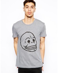 graues bedrucktes T-Shirt mit einem Rundhalsausschnitt von Cheap Monday