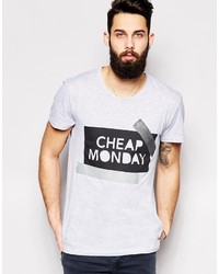 graues bedrucktes T-Shirt mit einem Rundhalsausschnitt von Cheap Monday
