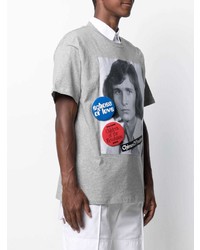 graues bedrucktes T-Shirt mit einem Rundhalsausschnitt von Raf Simons