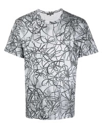 graues bedrucktes T-Shirt mit einem Rundhalsausschnitt von Comme Des Garcons Homme Plus