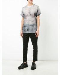 graues bedrucktes T-Shirt mit einem Rundhalsausschnitt von Comme Des Garcons Homme Plus