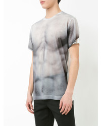 graues bedrucktes T-Shirt mit einem Rundhalsausschnitt von Comme Des Garcons Homme Plus