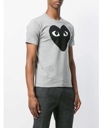 graues bedrucktes T-Shirt mit einem Rundhalsausschnitt von Comme Des Garcons Play