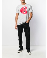 graues bedrucktes T-Shirt mit einem Rundhalsausschnitt von Comme Des Garcons Play