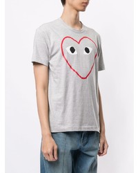 graues bedrucktes T-Shirt mit einem Rundhalsausschnitt von Comme Des Garcons Play