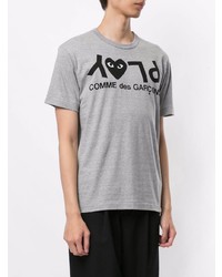 graues bedrucktes T-Shirt mit einem Rundhalsausschnitt von Comme Des Garcons Play