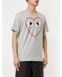 graues bedrucktes T-Shirt mit einem Rundhalsausschnitt von Comme Des Garcons Play