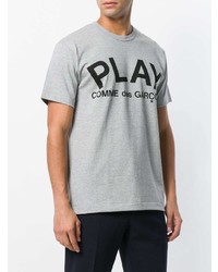 graues bedrucktes T-Shirt mit einem Rundhalsausschnitt von Comme Des Garcons Play