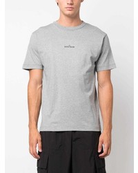 graues bedrucktes T-Shirt mit einem Rundhalsausschnitt von Stone Island