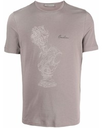 graues bedrucktes T-Shirt mit einem Rundhalsausschnitt von Corneliani