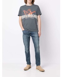 graues bedrucktes T-Shirt mit einem Rundhalsausschnitt von True Religion