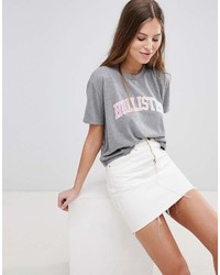 graues bedrucktes T-Shirt mit einem Rundhalsausschnitt von Hollister