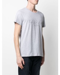 graues bedrucktes T-Shirt mit einem Rundhalsausschnitt von Balmain