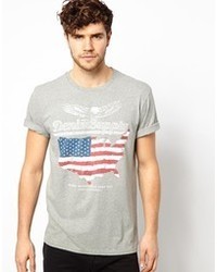 graues bedrucktes T-Shirt mit einem Rundhalsausschnitt von Denim & Supply Ralph Lauren