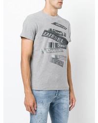 graues bedrucktes T-Shirt mit einem Rundhalsausschnitt von Diesel