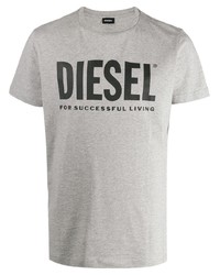 graues bedrucktes T-Shirt mit einem Rundhalsausschnitt von Diesel