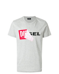 graues bedrucktes T-Shirt mit einem Rundhalsausschnitt von Diesel