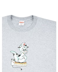 graues bedrucktes T-Shirt mit einem Rundhalsausschnitt von Supreme