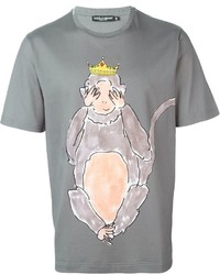 graues bedrucktes T-Shirt mit einem Rundhalsausschnitt von Dolce & Gabbana