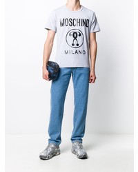 graues bedrucktes T-Shirt mit einem Rundhalsausschnitt von Moschino