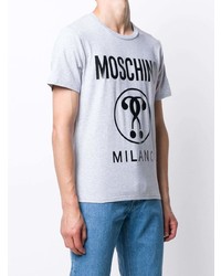 graues bedrucktes T-Shirt mit einem Rundhalsausschnitt von Moschino