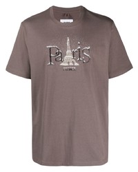 graues bedrucktes T-Shirt mit einem Rundhalsausschnitt von Doublet