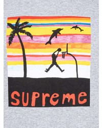 graues bedrucktes T-Shirt mit einem Rundhalsausschnitt von Supreme