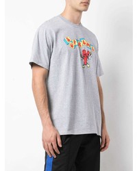 graues bedrucktes T-Shirt mit einem Rundhalsausschnitt von Supreme