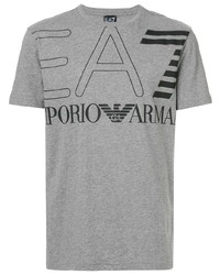 graues bedrucktes T-Shirt mit einem Rundhalsausschnitt von Ea7 Emporio Armani