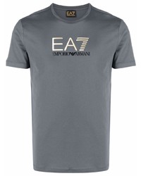 graues bedrucktes T-Shirt mit einem Rundhalsausschnitt von Ea7 Emporio Armani