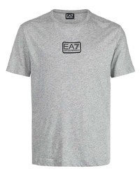 graues bedrucktes T-Shirt mit einem Rundhalsausschnitt von Ea7 Emporio Armani