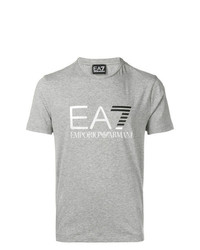 graues bedrucktes T-Shirt mit einem Rundhalsausschnitt von Ea7 Emporio Armani