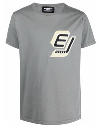 graues bedrucktes T-Shirt mit einem Rundhalsausschnitt von Enterprise Japan