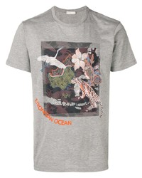 graues bedrucktes T-Shirt mit einem Rundhalsausschnitt von Etro