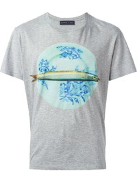 graues bedrucktes T-Shirt mit einem Rundhalsausschnitt von Etro