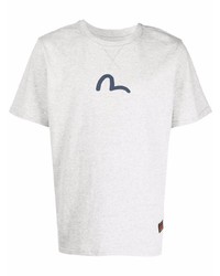 graues bedrucktes T-Shirt mit einem Rundhalsausschnitt von Evisu