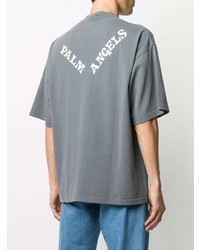 graues bedrucktes T-Shirt mit einem Rundhalsausschnitt von Palm Angels