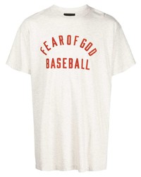 graues bedrucktes T-Shirt mit einem Rundhalsausschnitt von Fear Of God