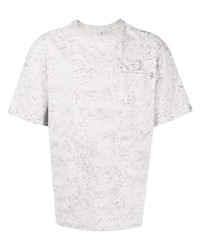 graues bedrucktes T-Shirt mit einem Rundhalsausschnitt von Feng Chen Wang