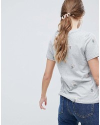 graues bedrucktes T-Shirt mit einem Rundhalsausschnitt von Oasis