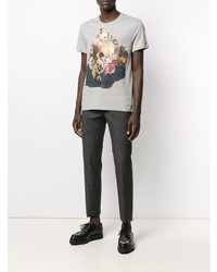 graues bedrucktes T-Shirt mit einem Rundhalsausschnitt von Alexander McQueen