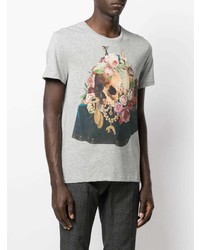 graues bedrucktes T-Shirt mit einem Rundhalsausschnitt von Alexander McQueen