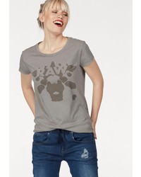 graues bedrucktes T-Shirt mit einem Rundhalsausschnitt von G-Star Raw