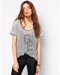 graues bedrucktes T-Shirt mit einem Rundhalsausschnitt von Gestuz